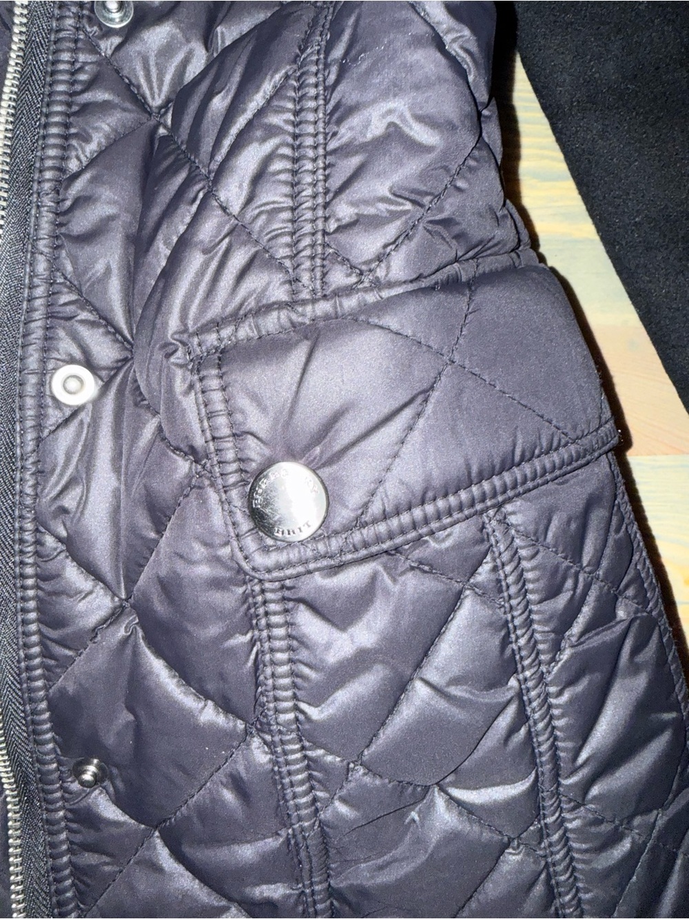 Burberry Brit Black Quilted Hooded wool cotton nylon jacket XS - Picture 3 of 12